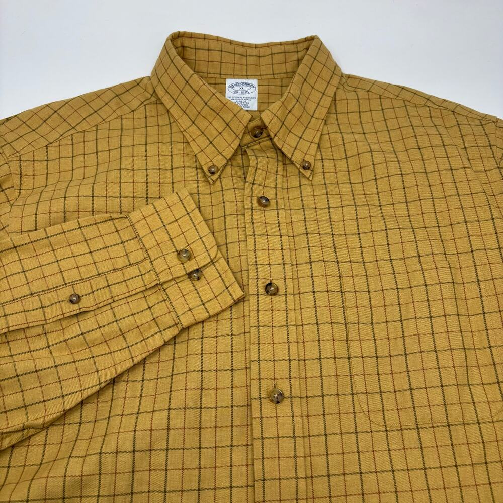 Brooks Brothers XL Mustard Yellow Check Wool Blend Slim Fit Button Down Flannel